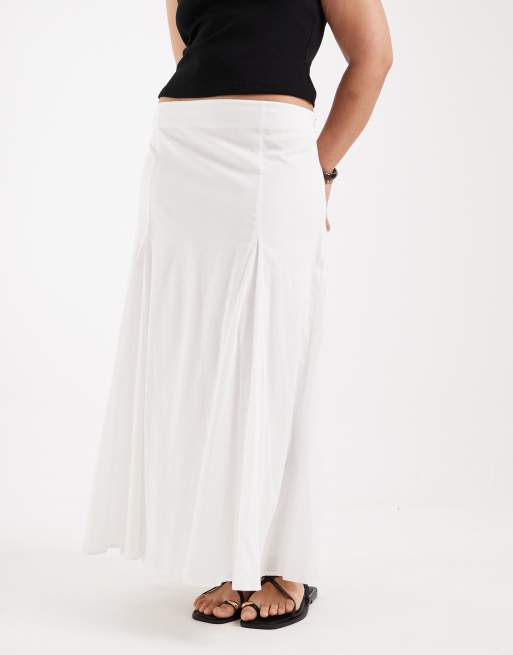 ASOS DESIGN Curve - Jupe longue en coton à godets - Blanc, 2 de 5