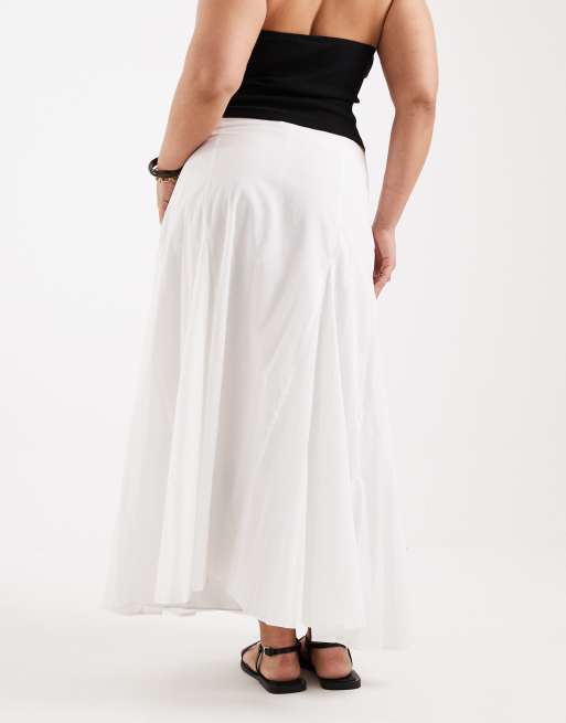 ASOS DESIGN Curve - Jupe longue en coton à godets - Blanc, 5 de 5