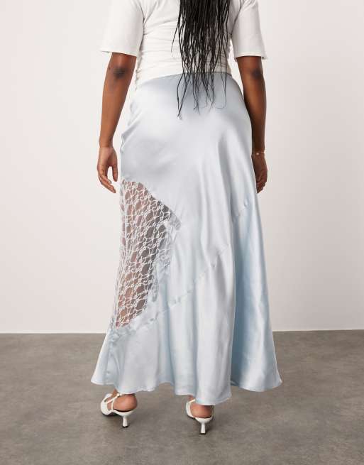 ASOS DESIGN Curve - Jupe longue en dentelle et satin - Bleu, 4 de 5