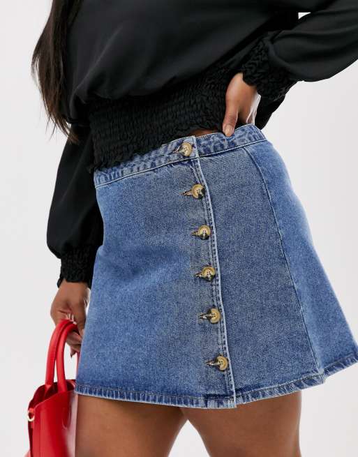 ASOS DESIGN Curve Jupe portefeuille en jean avec bouton sur le