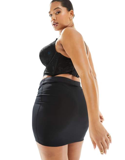 ASOS DESIGN Curve Jupe taille haute en tulle contrecolle semi gainante Noir ASOS