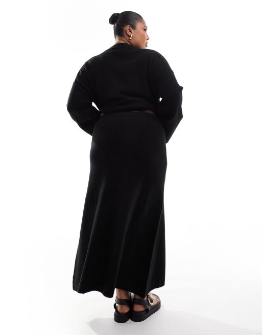 ASOS DESIGN Curve - Jupe trapèze longue d'ensemble en maille - Noir, 5 de 5