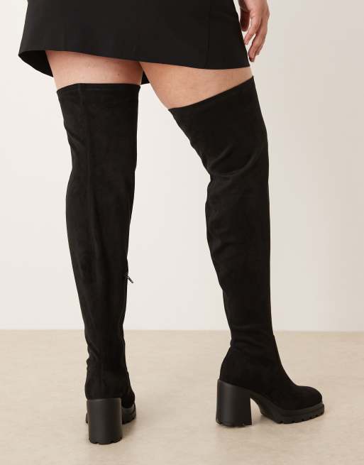 ASOS DESIGN Curve – Kai – Overknee-Stiefel aus schwarzem Wildlederimitat mit Absatz und dicker Sohle, 2 von 4