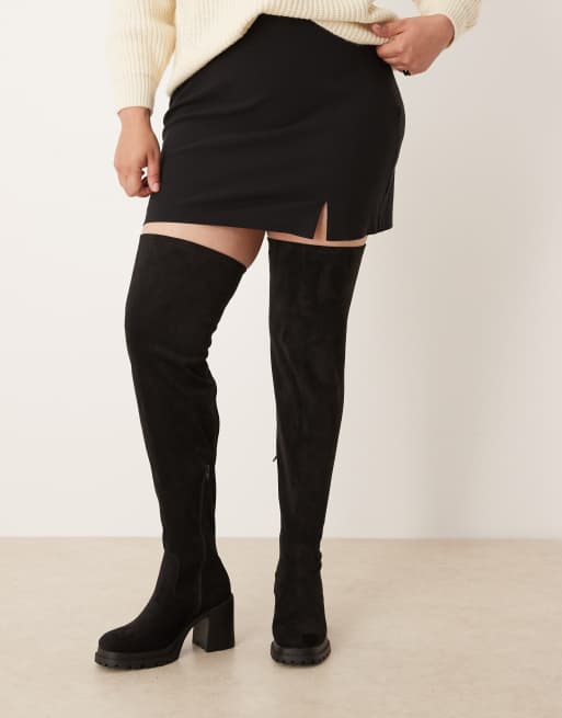 ASOS DESIGN Curve – Kai – Overknee-Stiefel aus schwarzem Wildlederimitat mit Absatz und dicker Sohle, 3 von 4