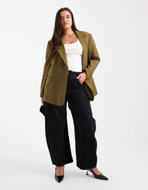 ASOS DESIGN Curve – Kakifärgad, figursydd kavaj med avslappnad passform, 3 av 4