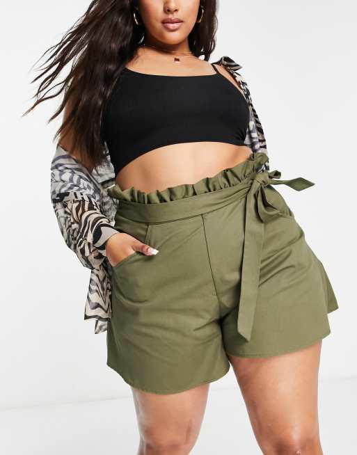 ASOS DESIGN Curve - Kakifarvede utility-shorts med bælte, 4 af 4