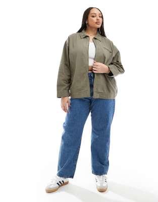 ASOS DESIGN Curve - Kakigrøn Harrington-skjortejakke i twill