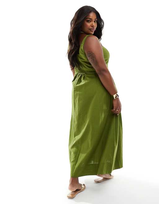 ASOS DESIGN Curve - Kakigrøn maxi-sundress med sømdetaljer i tennisstil, 4 af 4