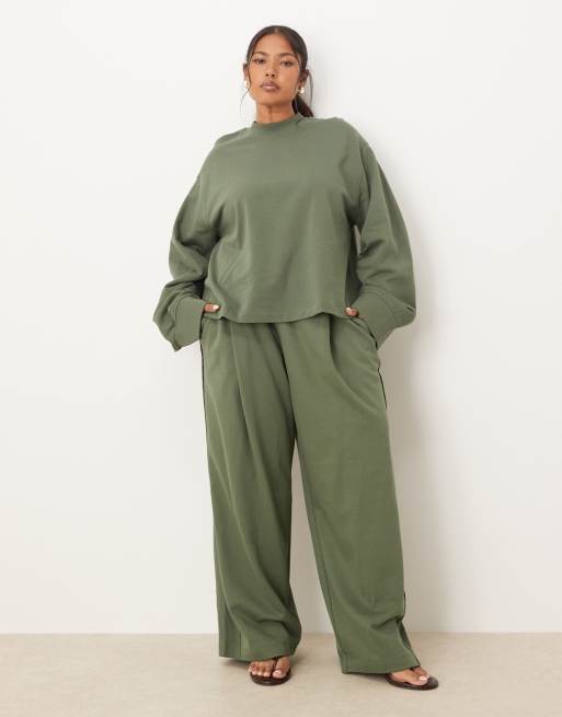 ASOS DESIGN Curve - Kakigrøn sweatshirt med vaffelteksturerede paneldetaljer - Del af sæt, 2 af 4