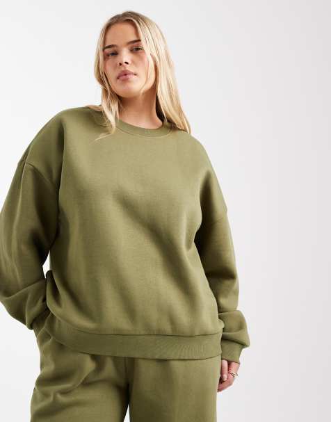 ASOS DESIGN Curve - Kakigrøn ultimativ oversized sweatshirt med børstet tekstur - view 1