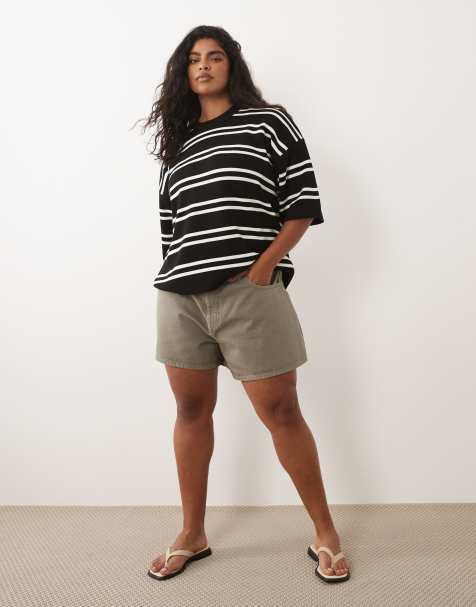 ASOS DESIGN Curve - Kakigrønne A-formede shorts med længere snit - view 1