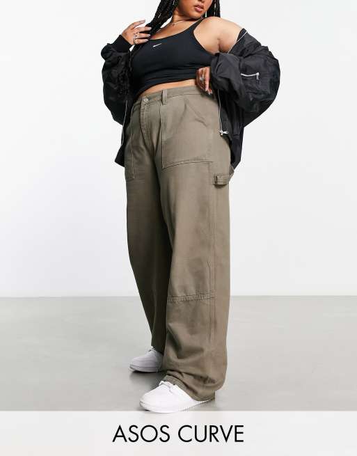ASOS DESIGN Curve - Kakigrønne cargojeans