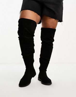 Asos Design Petite Kalani Over The Knee Boots In Black Micro