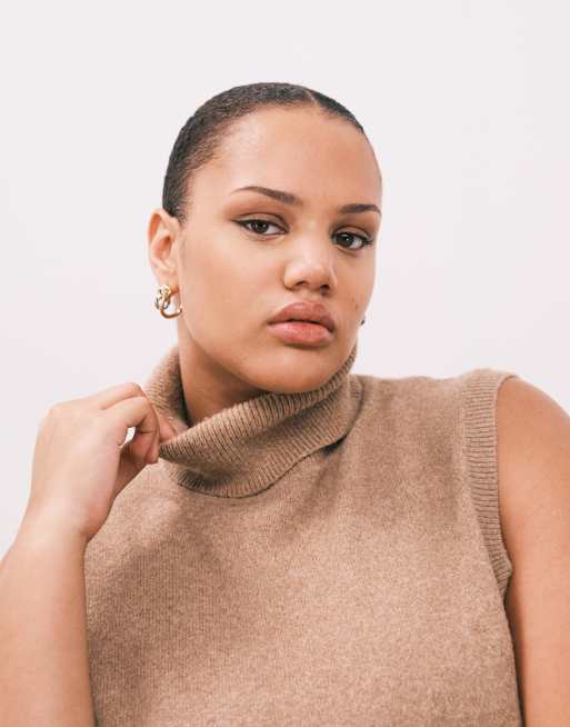 ASOS DESIGN Curve - Kamelbrun mellemtung figursyet top med høj hals - Del af sæt, 3 af 4