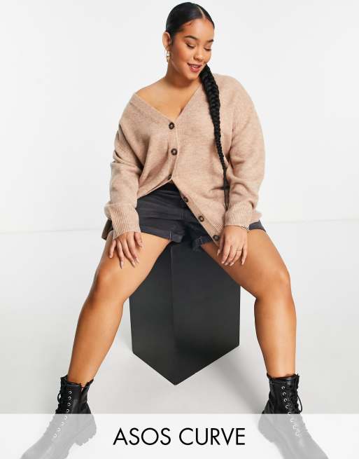 ASOS DESIGN Curve – Kamelfärgad kofta i oversize med knäppning