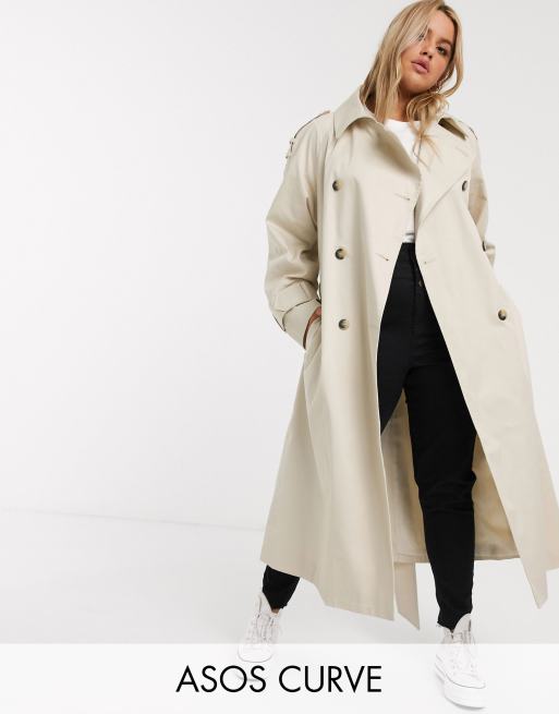 ASOS DESIGN Curve – Kamiennoszary trencz o wydłużonym fasonie