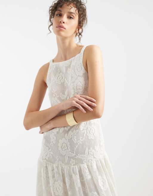 ASOS DESIGN Curve - Kanten midi-jurk met rechte hals in ivoorwit, 2 van 4