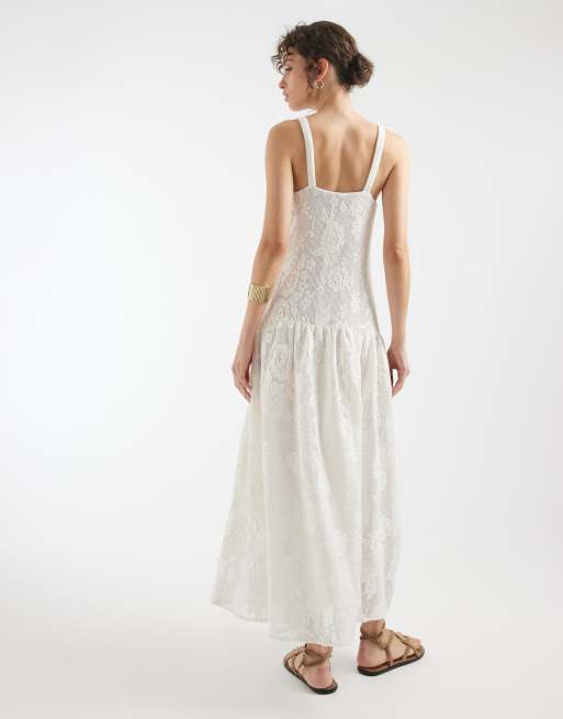 ASOS DESIGN Curve - Kanten midi-jurk met rechte hals in ivoorwit, 3 van 4