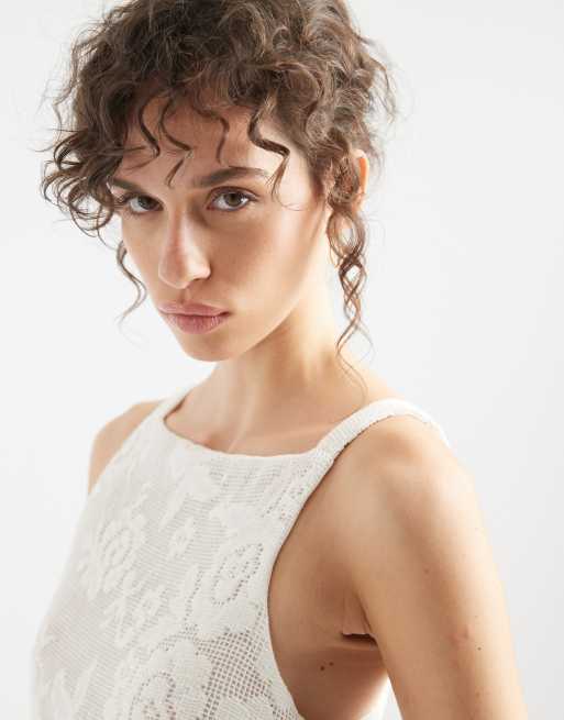 ASOS DESIGN Curve - Kanten midi-jurk met rechte hals in ivoorwit, 4 van 4