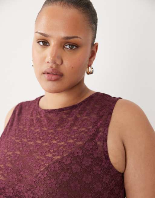ASOS DESIGN Curve - Kanten tanktop in paars, 3 van 4
