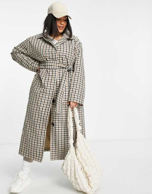 ASOS DESIGN Curve – Karierter Trenchcoat mit Boyfriend-Passform 