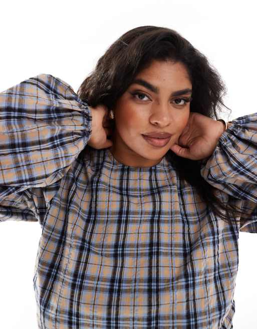 ASOS DESIGN Curve – Kariertes Oberteil mit weiten Ärmeln und geraffter Seite, 3 von 4