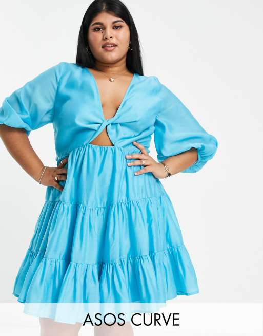 ASOS DESIGN Curve – Kaskadowa sukienka mini z woalu ze skręconym przodem 
