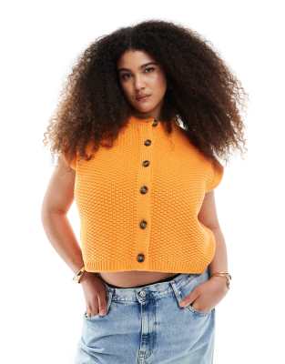ASOS DESIGN Curve - Kastig geschnittene Strickweste in Orange mit Knopfdetail