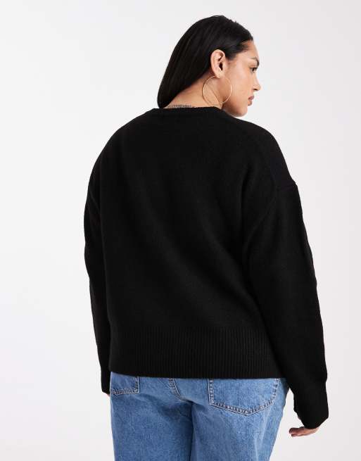 ASOS DESIGN Curve – Kastige Strickjacke mit Rundhalsausschnitt und seitlichem Schlitz in Schwarz, 2 von 4
