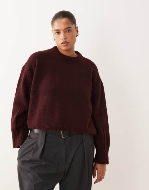 ASOS DESIGN Curve – Kastiger Pullover in Pflaume mit Rundhalsausschnitt und Seitenschlitz - view 1