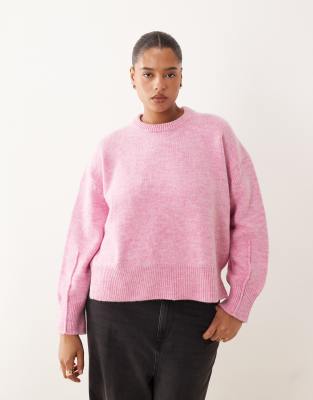 ASOS DESIGN Curve - Kastiger Pullover in Rosa mit Rundhalsausschnitt und Seitenschlitz