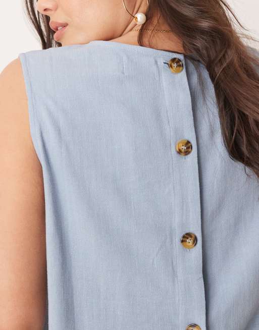 ASOS DESIGN Curve – Kastiges Oberteil mit Leinenanteil in Blau, Kombiteil, 4 von 4