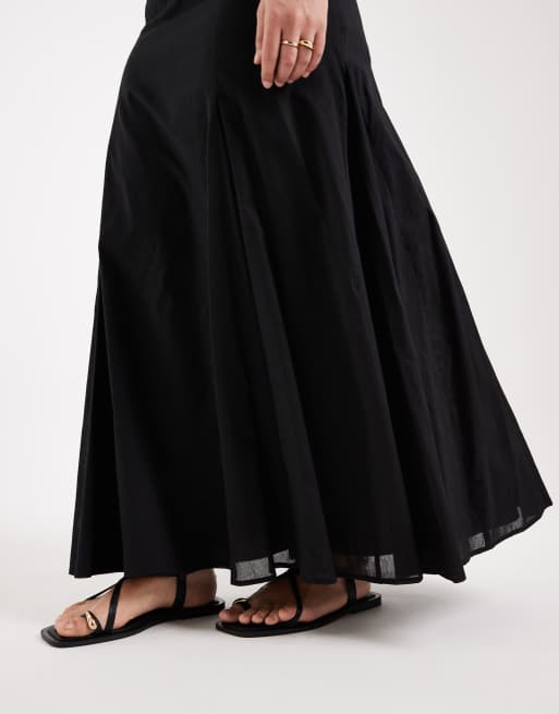 ASOS DESIGN Curve - Katoenen maxirok met godetplooien in zwart, 3 van 5
