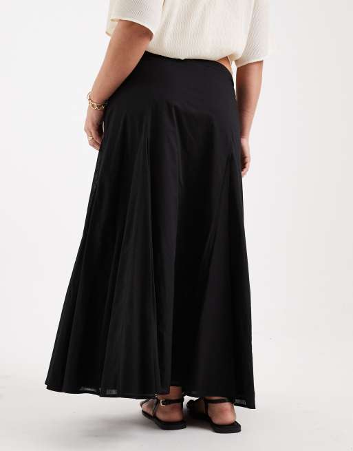ASOS DESIGN Curve - Katoenen maxirok met godetplooien in zwart, 5 van 5