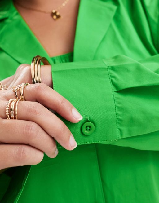 ASOS DESIGN Curve Kaye cotton long sleeve beach shirt in bright green, 3 of 4