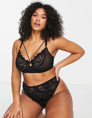 ASOS DESIGN Curve Kaye lace and spot mesh underwired bra in black