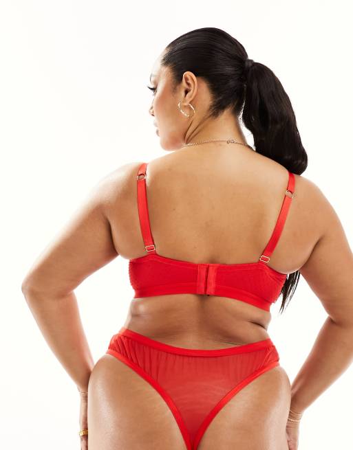 ASOS DESIGN Curve - Kaye - Perizoma rosso a vita alta in pizzo e a pois, 2 di 4