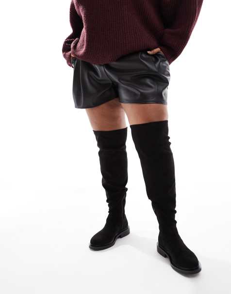ASOS DESIGN Curve - Kaylee - Sorte elegante overknee-støvler med flad sål - view 1