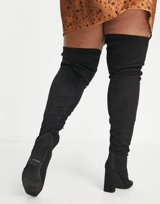 ASOS DESIGN Curve Kenni block heel over-the-knee boots in black