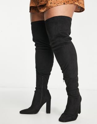 ASOS DESIGN Curve - Kenni - Overknee-Stiefel in Schwarz mit Blockabsatz, weite Passform