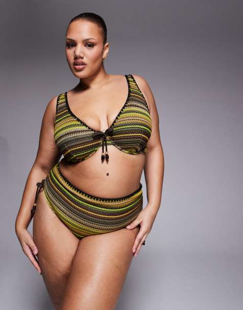 ASOS DESIGN Curve Kenny crochet bikini set in multi stripes - view 1
