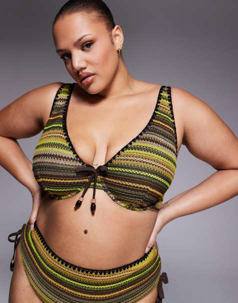 ASOS DESIGN Curve Kenny crochet Marina del Rey underwire bikini top in multi stripe - view 1