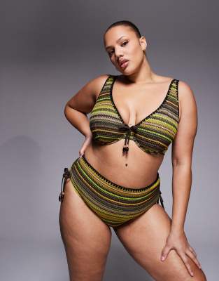 Asos Curve Asos Design Curve Kenny Crochet Sierra High Waisted Bikini Bottoms With Ties In Yellow