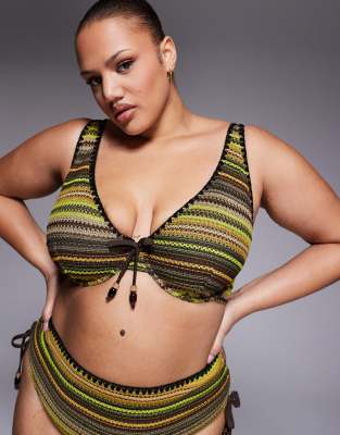 ASOS DESIGN Curve - Kenny - Marina Del Rey - Haut de bikini au crochet à armatures - Rayures multicolores-Jaune 42E