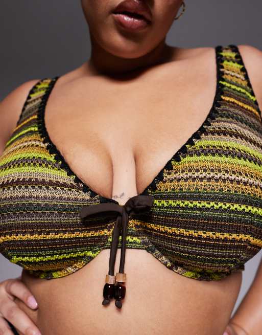 ASOS DESIGN Curve - Kenny Marina del Rey - Hæklet bikinitop med bøjle og multifarvede striber, 3 af 4