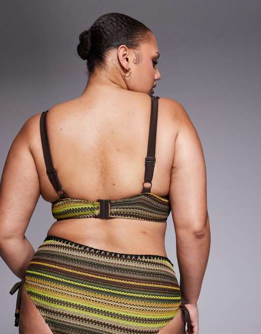ASOS DESIGN Curve - Kenny Marina del Rey - Hæklet bikinitop med bøjle og multifarvede striber, 4 af 4