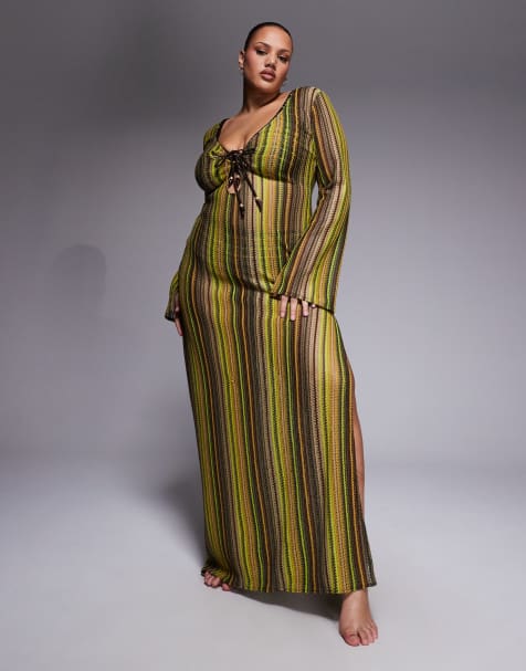 ASOS DESIGN Curve - Kenny - Robe de plage longue en maille au crochet - Marron - view 1