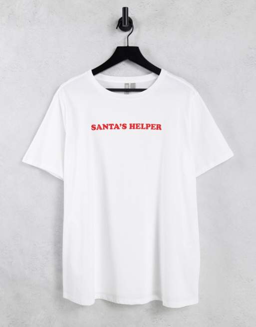 ASOS DESIGN Curve - Kerstmis - T-shirt met 'Santa's Helper' print in wit
