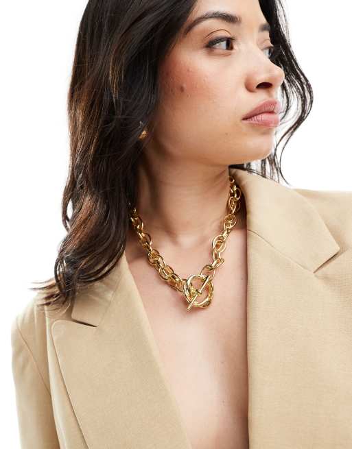 ASOS DESIGN Curve - Ketting met gesmolten T-staafontwerp in vintage stijl in goud