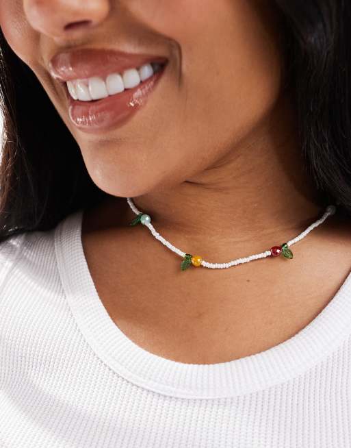 ASOS DESIGN Curve - Ketting met imitatieparels en fruitvormige kraaltjes